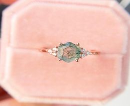 Wedding Rings GZXSJG Natural Moss Agate Gemstones Ring For Women Solid 925 Sterling Silver Koreaanse Trendy zeshoekige engagement Jewel 4085361
