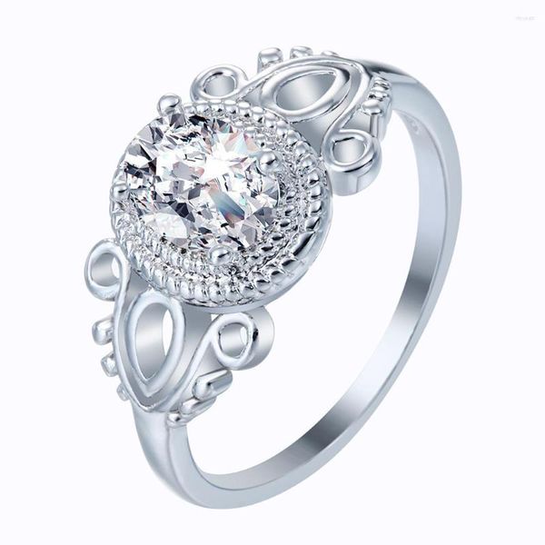 Anneaux de mariage Hainon Mode Apollo Argent Couleur Ronde Vintage Bijoux Princesse Cubique Zircon Femmes Bague de Fiançailles