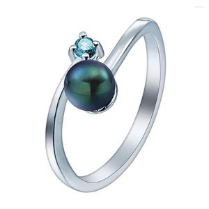 Wedding Rings Hainon Fashion Imitatie Pearl vinger licht blauw zirkon schattig meisje geschenk CZ verlovingsring voor vrouwen