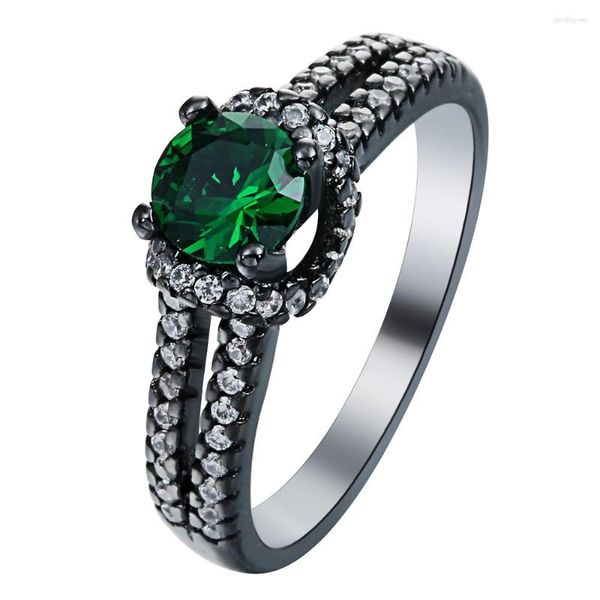 Anneaux de mariage Hainon vert Zircon Vintage noir or couleur promesse bijoux de mode princesse cristal bague de fiançailles pour les femmes cadeau
