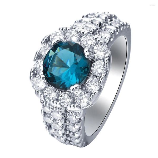 Anneaux de mariage Hainon luxe bleu Zircon cristal mode couleur argent Bijoux bijoux de charme femmes Bijoux Distribution