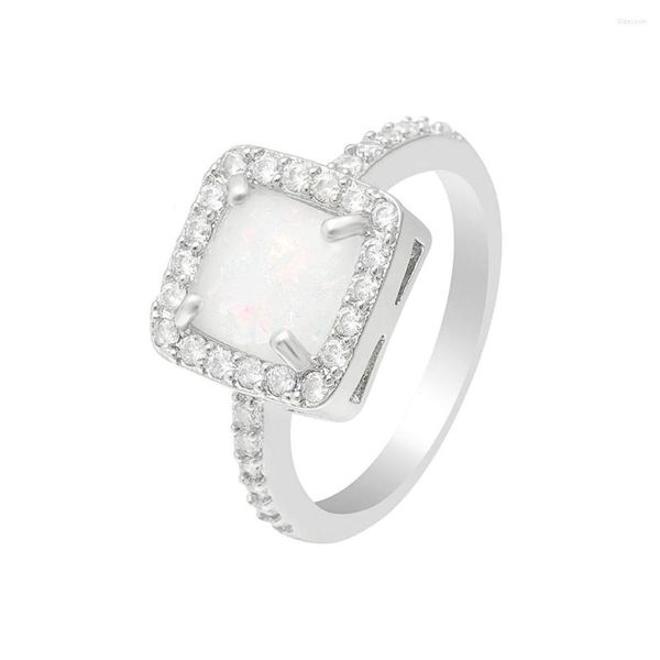 Anneaux de mariage Hainon luxe carré blanc opale de feu pour les femmes couleur argent bijoux fiançailles doigt Zircon cristal cadeau