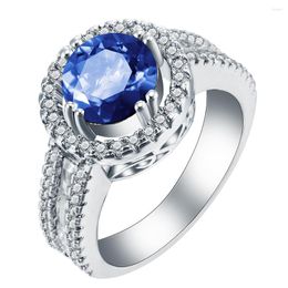 Wedding Rings Hainon Silver Color Elegant Blue Stone Vintage Women Ring Simple Design Engagement for Christmas Gift Fashion Sieraden