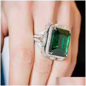 Trouwringen Handgemaakte luxe sieraden 925 Sterling Sier Fill Grote Princess Cut Emerald Pave Cz Diamond Parrt Promise Vrouwen Engageme Dhj8Q