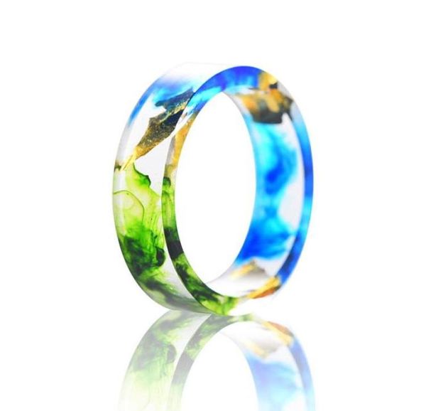 Anillos de boda Anillo de resina hecho a mano con lámina de oro Insiede Verde fresco y azul océano para mujeres Regalo de fiesta9190585