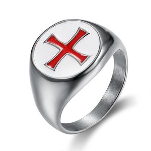 Trouwringen Harong Red Email Ring Knights Tempelier Punk Vintage Jewelry Party Cross Custom Assassins Men Giftwedding