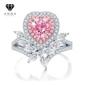 Anneaux de mariage en forme de coeur diamant à haute teneur en carbone 1 carat bague de fleur rose 925 en argent sterling de luxe pour les femmes dîner cadeau 230822