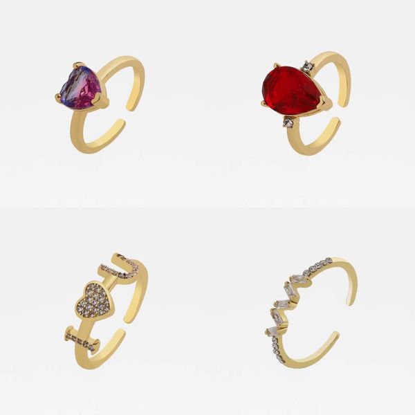 Anillos de boda Hellodr Vintage Ruby Love Open Metal Rhinestone Pareja para mujeres Unisex Punk Compromiso Joyería de lujo Chicas