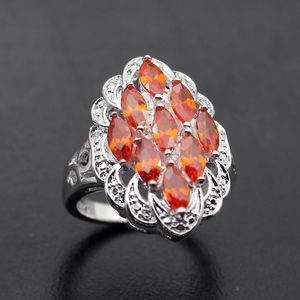 Wedding Rings Hermosa sieraden Princess Shiny Red Quartz Garnet Silver Color Engagement 6.5# HR014