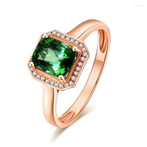 Wedding Rings High-End 18K Rose Gold Simulation Square Green Tourmaline Grootmoeder Emerald Colord Color Treasure Women's Engagement Ring