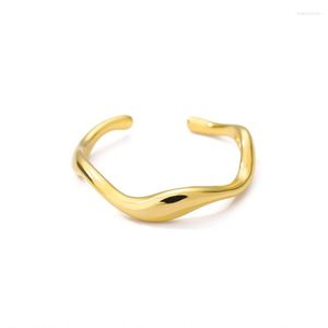 Anillos de boda, anillo curvo ondulado chapado en oro de alto pulido, joyería de declaración delgada Simple abierta ajustable para mujeres y hombres