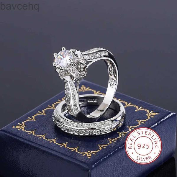 Anillos de boda Conjunto de anillos de boda de circón de cristal de alta calidad, anillo de dedo de piedra grande a la moda, promesa de compromiso nupcial, anillos de plata S925 para mujeres 24329
