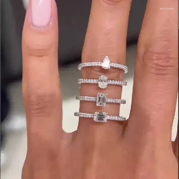 Anillos de boda Moda de alta calidad Geométrica Ovalada Redonda Lágrima Gota Cuadrada Cubic Zirconia Joyería para mujeres Pequeña Pequeña Banda Delgada CZ Dedo