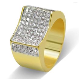 Trouwringen Hoge kwaliteit Hip Hop Ring Micro Pave Bling CZ Stones All Iced Out 18K Gold Gold Compated Mens Punk Fashion Sieraden Gift Party