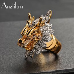 Anillos de boda de alta calidad de lujo de color dorado anillos de dragón ostentosos AAA piedra de circón anillos helados para mujer tamaño de joyería #911 230808