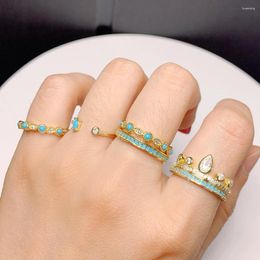 Anillos de boda de alta calidad fina Cz turquesa piedra eternidad banda oro color pila apilamiento moda mujer joyería de dedo