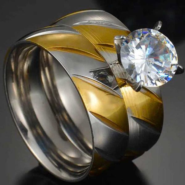 Anneaux de mariage de haute qualité Titanium Crystal Zircon Anneaux en acier inoxydable Anneau de couleur pour hommes Femmes Bijoux d'anniversaire de mariage