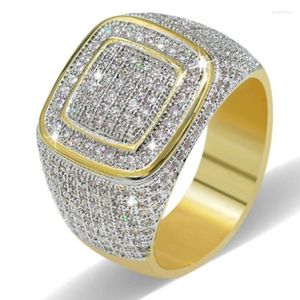 Wedding Rings Hip Hop Rhinestone Iced Out Bling Square Ring Luxury Gold Color Micro Pave CZ For Heren Glansende sieraden Gift