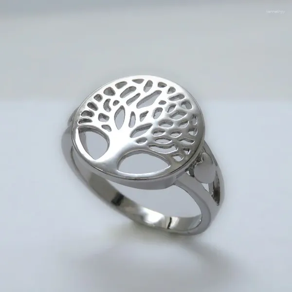 Anneaux de mariage creux vie d'arbre pour femmes hommes couleur argent minimaliste Vintage bandes unisexe Index bague bijoux de fête