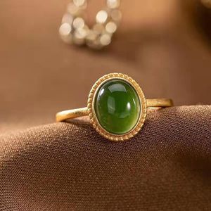 Trouwringen Hoyon Real 18K Pure Gold Coating Ring voor vrouwen Imitatie Emerald Gems vrouwelijke dames ovaal jade stenen feest sieraden cadeau 230822