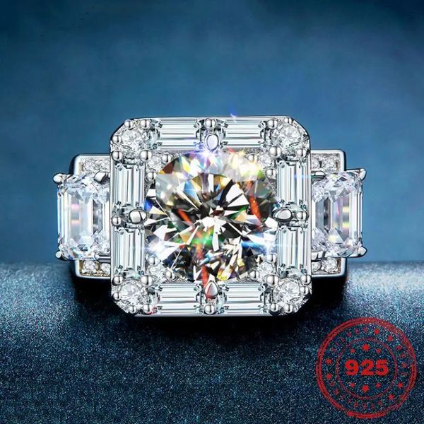 Anneaux de mariage HOYON Bague de luxe T Square 18K Or blanc Style de diamant de couleur plein de 5 carats Agressif Men's Party 231117