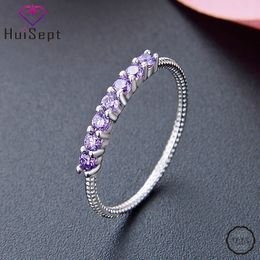 Trouwringen HuiSept Fashion Ring voor Vrouwen Bruiloft 925 Sterling Zilveren Sieraden met Ronde Amethist Edelsteen Ringen Ornament Groothandel 231214