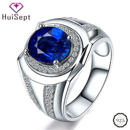 Trouwringen HuiSept Ring 925 Zilveren Sieraden Ovale Saffier Zirkoon Ring Mens Wedding Party Gift Accessoires 240104