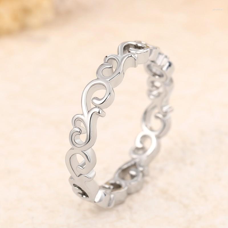 Anneaux de mariage Huitan esthétique creux femmes bande accessoires couleur argent motif sculpté Unique femme déclaration bijoux