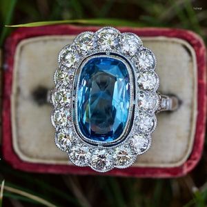 Anneaux de mariage Huitan Bling bleu zircon cubique femmes pour la cérémonie fête magnifique dame bague cadeau déclaration bijoux