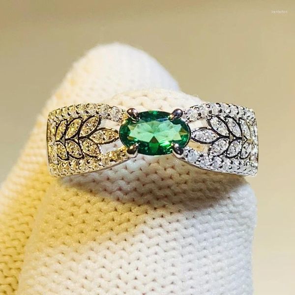 Anneaux de mariage Huitan Fancy Leaf Band ovale vert cubique zircone pour femmes 2024 accessoires de doigts exquis bijoux de mode