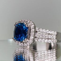 Anneaux de mariage Huitan magnifique bleu cubique zircone femmes tempérament élégant Ladys fête bague brillant bijoux de mode 231124