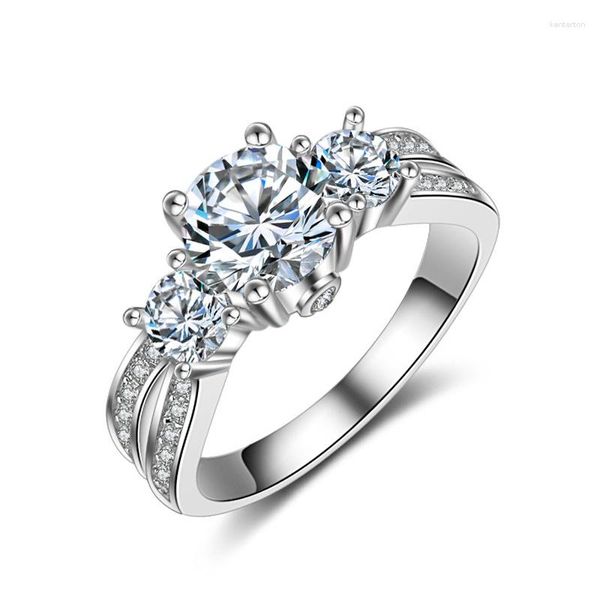 Anillos de boda Huitan elegante forma redonda Zirconia anillo de dedo accesorios de ceremonia de compromiso femenino joyería de banda delicada para mujeres