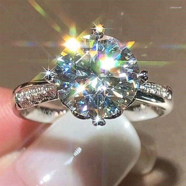 Anillos de boda Huitan Luxury Round Round Zirconia Anillo de dedo para la propuesta Fiesta Femenina Chic Joya Banda Gracia accesorios nupciales