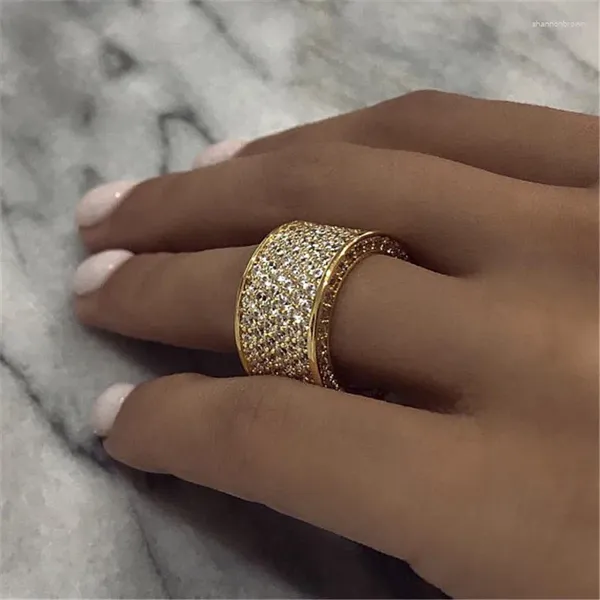 Anillos de boda Huitan Luxury Wide Promise for Women Pull Paved CZ Bandas Sparling Bands Silver Color/Gold Color Fashion Jewelry