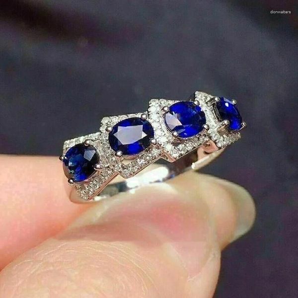 Anneaux de mariage Huitan Ly conçu pour femmes avec zircone cubique bleu/blanc, accessoires féminins étincelants, bijoux de fiançailles à la mode