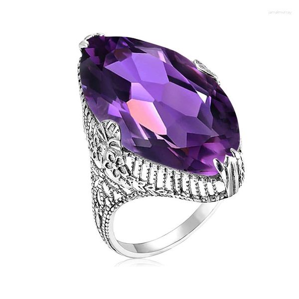 Anneaux de mariage Huitan Marquise violet zircon cubique pour femmes bandes uniques accessoires tempérament luxe à la mode dame bijoux