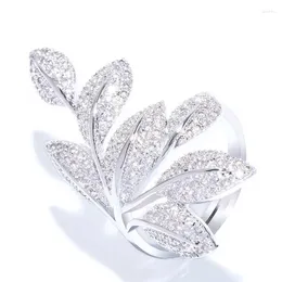 Bagues de mariage huitan feuilles étincelantes femmes bling cristal cubique zircone luxe fête des filets féminins