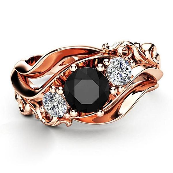 Anneaux de mariage Huitan Witch Ring Unique Black Stone Prong Setting Band Design Rose Gold Couleur Femmes Engagement Finger Wholesa281T