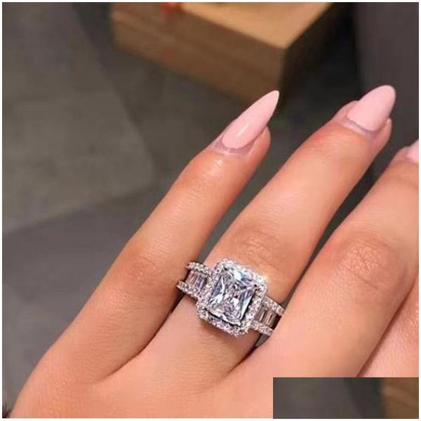 Anillos de boda Ic Allure Promise Ring 925 Sterling Sier Baguette Diamond Compromiso Anillos de boda para mujeres Joyería 17 R2 Drop de Dhr03