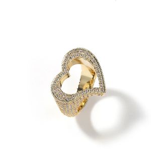 Anneaux de mariage Glacé femmes Hip Hop diamant coeur anneaux bijoux amoureux cadeau de luxe Micro pavé complet Zircons creux conception coeur anneau 231214