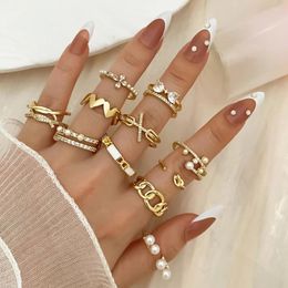 Anneaux de mariage IFKM Fashion Punk Gold Color Set pour femmes Vintage géométrique perle doigt femme 2023 bijoux à la mode cadeau