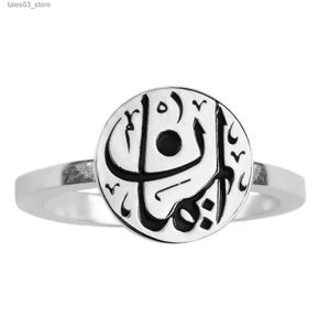 Trouwringen IMAN (GELOOF) ARABISCHE STERLING ZILVEREN RING Emaille Arabische Ring Eid Mubarak GiftRonde Arabische Kalligrafie Ringen Moederdag Cadeau Q231120