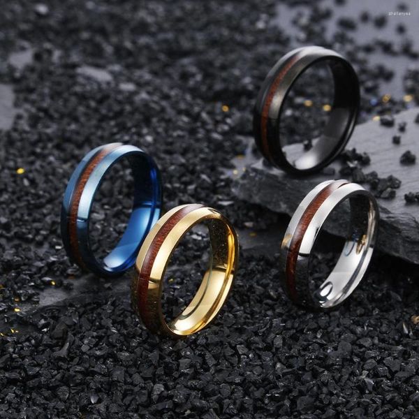 Anillos de boda Anillo de titanio de madera de acacia con incrustaciones curvadas internas y externas Prevenir alergias Alto pulido Pareja Regalo de joyería de dedo