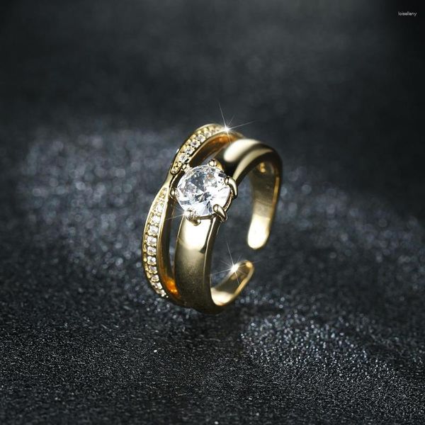 Anneaux de mariage Ins femelle ronde Zircon blanc pour les femmes couleur or Antique bandes réglables promesse bague de fiançailles bijoux cadeaux