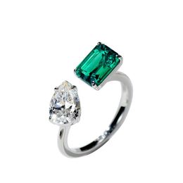 Wedding Rings Ins Simple Fashion Jewelry Wedding Rings 925 Sterling Silver Water18K Drop Emerald CZ Diamond Gemstones Party Eeuwigheid Women Open Aangailliete Ring Gfit