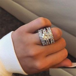 Anillos de boda Ins Top Sell Impresionante joyería de lujo 925 Sterling Sier Princess Cut White Topaz Cz Diamond Stack Eternity Women Band R DHLVD