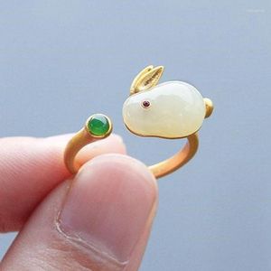 Trouwringen Geïnspireerd ontwerp Natuurlijke Hetian Jade verstelbare ring voor vrouwen prachtige zoete dame merk sieraden