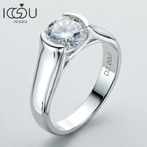 Anneaux de mariage IOGOU 2ct diamant Solitiare bagues de fiançailles pour les femmes 100% 925 en argent Sterling mariée bande de mariage lunette réglage 8mm 231021