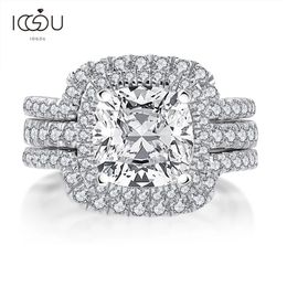 Anillos de boda IOGOU 3In1 3 0CT Cojín Conjunto de anillos nupciales para mujeres 925 Plata Moda Compromiso Sona Diamante simulado 231130