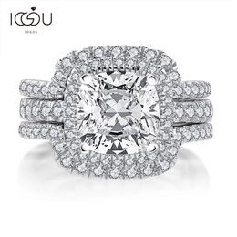 Anneaux de mariage IOGOU 3In1 3 0ct Coussin Bague de mariée Ensemble pour femmes 925 Argent Mode Engagement Sona Simulé Diamant 231130